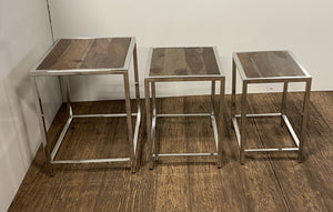 Homeroots Set Of Three 21" Silver And Brown Solid Wood Nested Tables   387689