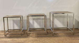 Homeroots Set Of Three 21" Silver And Brown Solid Wood Nested Tables   387689