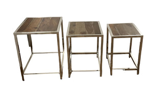Homeroots Set Of Three 21" Silver And Brown Solid Wood Nested Tables   387689