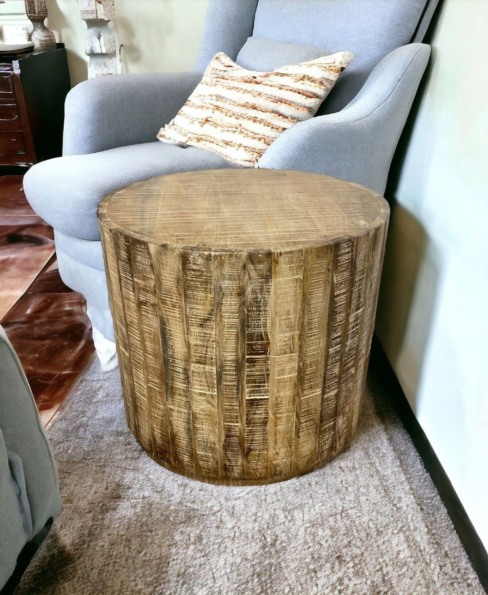 HomeRoots 20" Handcrafted Beige Solid Mango Wood Round End Table - Rustic Style for Farmhouse Decor & Versatility 387692