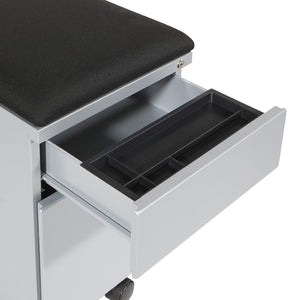 OSP Home Furnishings Mobile File Cabinet with Padded Seat Locking Drawers and Casters for Home Office Use BXPMC22BF-SV