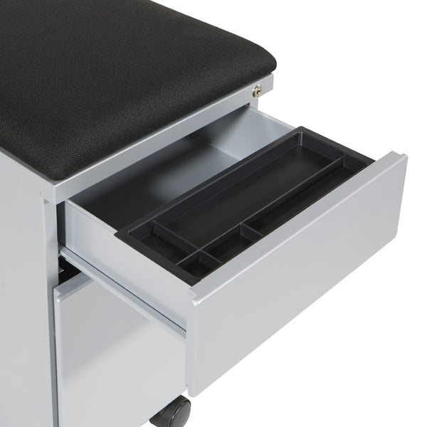 OSP Home Furnishings Mobile File Cabinet with Padded Seat Locking Drawers and Casters for Home Office Use BXPMC22BF-SV