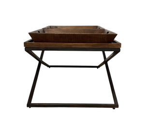 HomeRoots 27" Rustic Solid Wood Coffee Table with Removable Tray Top and Black Cross-Leg Base for Versatile Living 387716
