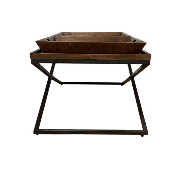 HomeRoots 27" Rustic Solid Wood Coffee Table with Removable Tray Top and Black Cross-Leg Base for Versatile Living 387716