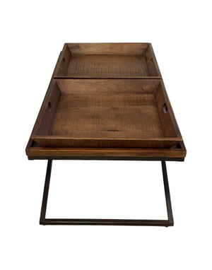 HomeRoots 27" Rustic Solid Wood Coffee Table with Removable Tray Top and Black Cross-Leg Base for Versatile Living 387716