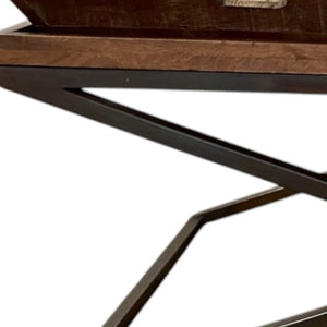 HomeRoots 27" Rustic Solid Wood Coffee Table with Removable Tray Top and Black Cross-Leg Base for Versatile Living 387716