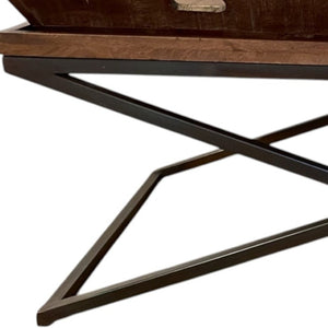 HomeRoots 27" Rustic Solid Wood Coffee Table with Removable Tray Top and Black Cross-Leg Base for Versatile Living 387716