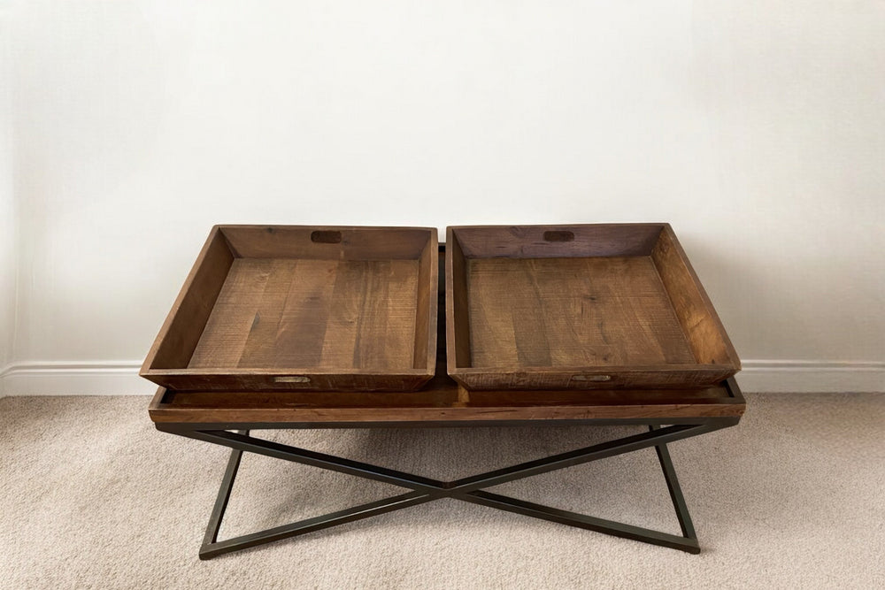 Homeroots 27" Brown And Black Solid Wood Coffee Table   387716