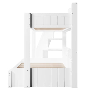English Elm Twin Over Full Bunk Bed with Stair Drawers Shelves Led Lighting and Usb Port White N7090005013K