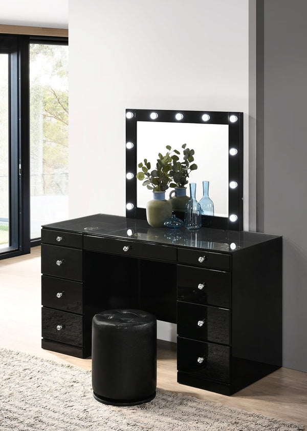 English Elm 1pc Glam LED Vanity Mirror with Frame Lights for Dresser – Illuminated Makeup Mirror, Sleek Elegant Design Black 38.31 L x 31.77 W x 5.35 H B2741P323089