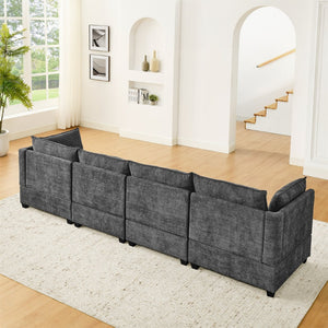 English Elm Comfy Cloud Sectional Chenille Deep Seat Sofa with Ottomans for Living Room Lounging Grey W1117S00285