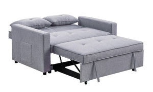 English Elm Zaira Linen Convertible Sleeper Loveseat with Side Pocket for Small Spaces Light Gray B2749S00011