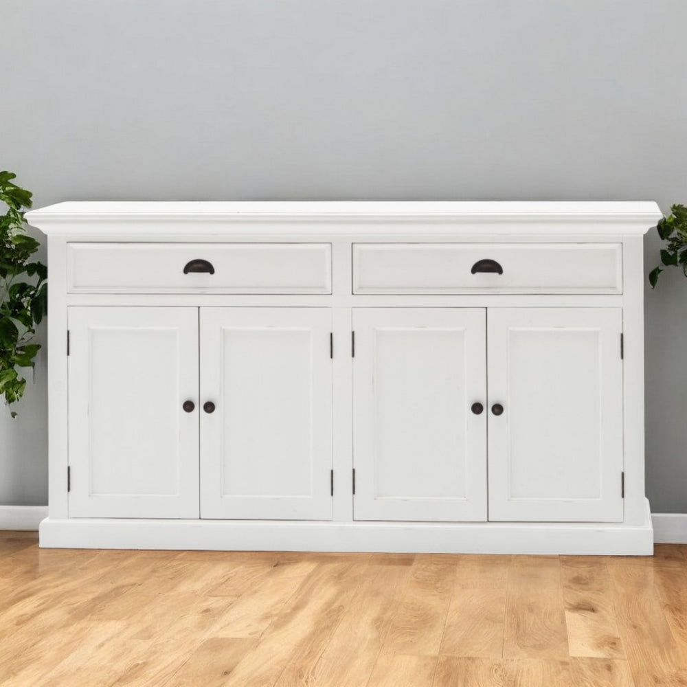 HomeRoots Modern Farmhouse White Buffet Server – Elegant Storage Solution with Black Hardware for Any Space 387886
