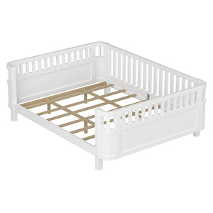 English Elm Queen Low Profile Pine Wood Kids Platform Bed with Guardrails and Rounded Safety Posts White W2593P409122