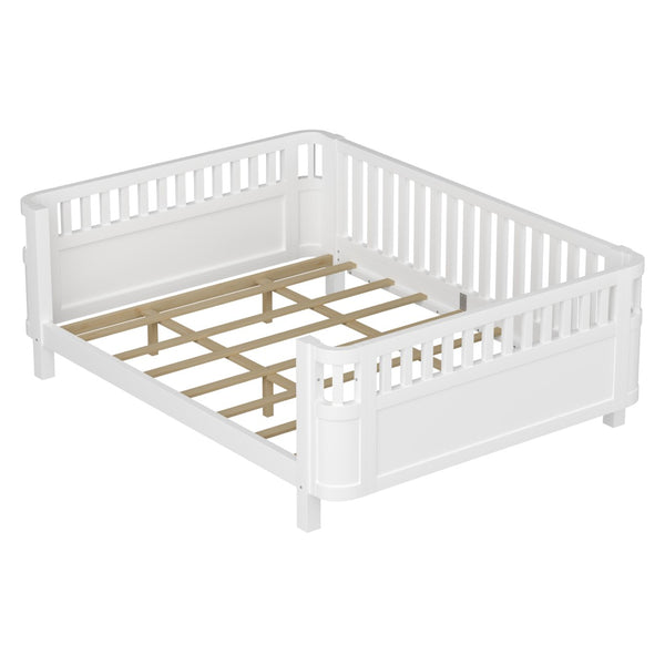 English Elm Queen Low Profile Pine Wood Kids Platform Bed with Guardrails and Rounded Safety Posts White W2593P409122