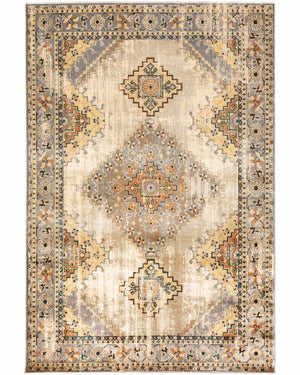 Homeroots 5' X 7' Gray And Beige Aztec Pattern Area Rug  Polypropylene 387928