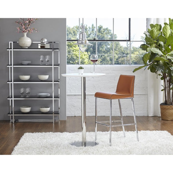 EuroStyle Cookie Round Bar Table with Steel Column for Kitchen Nook or Home Bar Seating Matte White 38792MTWHT-KIT
