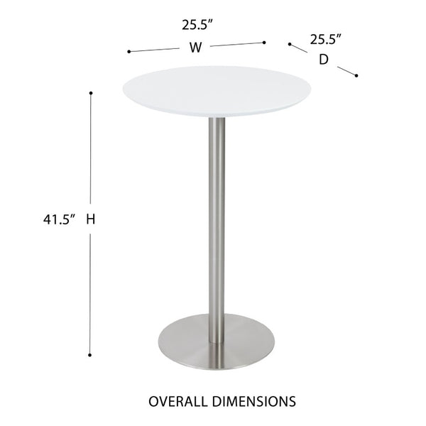 EuroStyle Cookie Round Bar Table with Steel Column for Kitchen Nook or Home Bar Seating Matte White 38792MTWHT-KIT