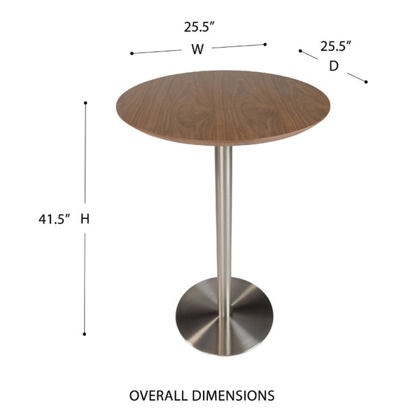 EuroStyle Cookie Round Bar Table with Steel Column for Kitchen Nook or Home Bar Seating Walnut 38792WAL-KIT