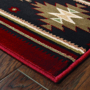 Homeroots 2' X 8' Red And Beige Ikat Pattern Runner Rug Red,Green Polypropylene 387932