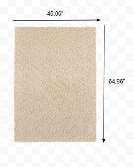 Homeroots 3' X 5' Beige Shag Hand Tufted Area Rug Tan Polyester 387934