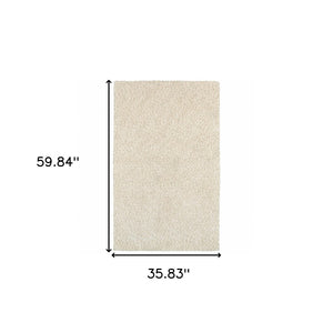 HomeRoots 3' Ivory Shag Area Rug - Luxurious Hand-Tufted Comfort for Living Rooms, Bedrooms & More 3' x 5' 387935