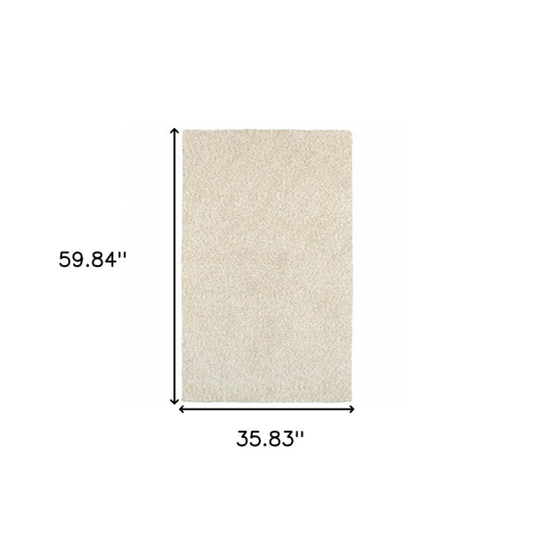 HomeRoots 3' Ivory Shag Area Rug - Luxurious Hand-Tufted Comfort for Living Rooms, Bedrooms & More 3' x 5' 387935