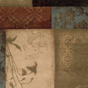HomeRoots 4' Beige and Brown Floral Block Area Rug - Elegant Design for Living Spaces, Durable & Easy Care 3'10" x 5'5" 387937