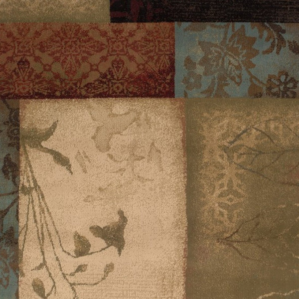 HomeRoots 4' Beige and Brown Floral Block Area Rug - Elegant Design for Living Spaces, Durable & Easy Care 3'10" x 5'5" 387937