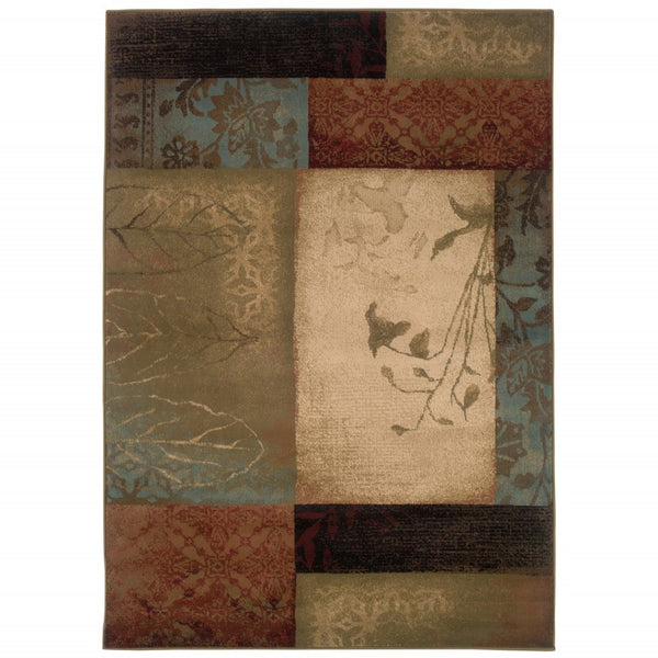 HomeRoots 4' Beige and Brown Floral Block Area Rug - Elegant Design for Living Spaces, Durable & Easy Care 3'10" x 5'5" 387937