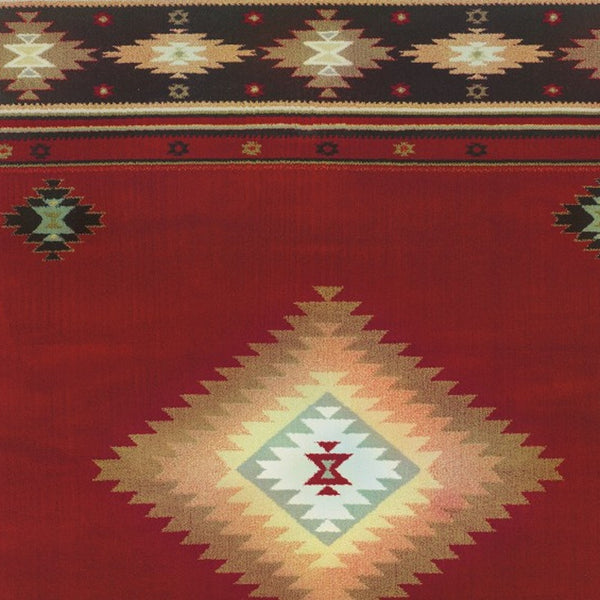 Homeroots 4' X 6' Red And Beige Ikat Pattern Area Rug Red,Green Polypropylene 387938