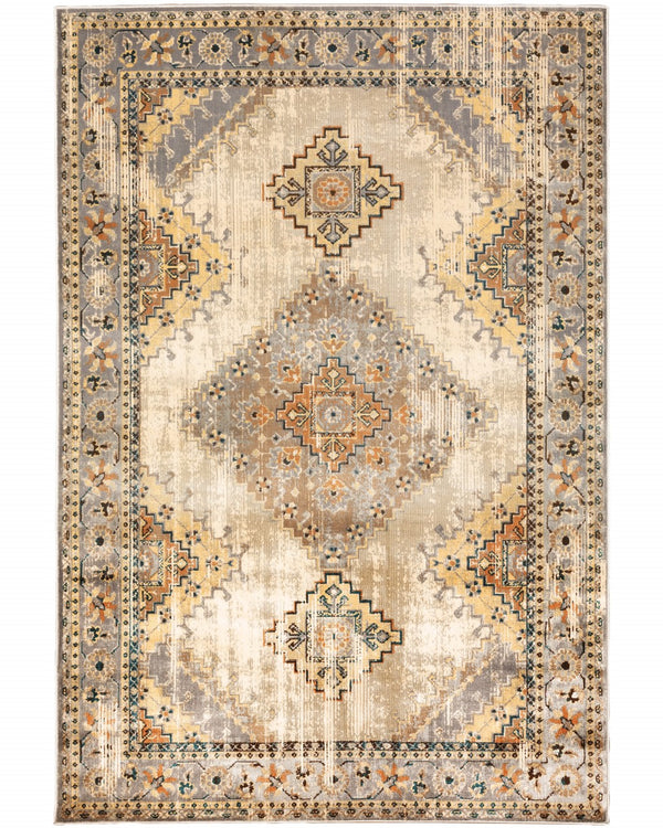 Homeroots 7' X 9' Gray And Beige Aztec Pattern Area Rug  Polypropylene 387940