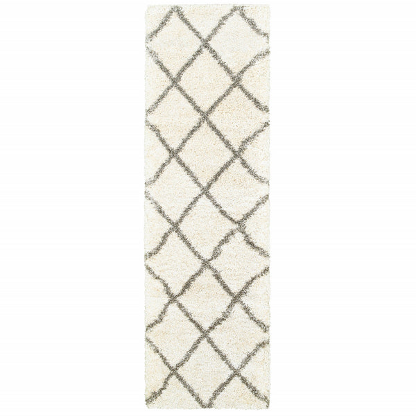 Homeroots 2' X 8' Ivory And Gray Geometric Lattice Runner Rug Ivory,Grey Polypropylene 387943