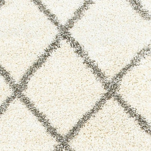 HomeRoots 2' Elegant Ivory and Gray Geometric Lattice Runner Rug - Durable, Soft, Stylish for High-Traffic Areas Ivory/ Grey 2'3" x 7'6" 387943