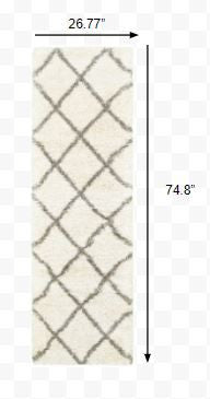 Homeroots 2' X 8' Ivory And Gray Geometric Lattice Runner Rug Ivory,Grey Polypropylene 387943