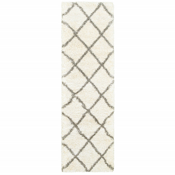 Homeroots 2' X 8' Ivory And Gray Geometric Lattice Runner Rug Ivory,Grey Polypropylene 387943