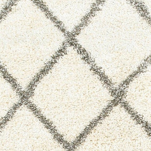 HomeRoots 2' Elegant Ivory and Gray Geometric Lattice Runner Rug - Durable, Soft, Stylish for High-Traffic Areas Ivory/ Grey 2'3" x 7'6" 387943