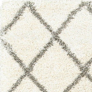 HomeRoots 2' Elegant Ivory and Gray Geometric Lattice Runner Rug - Durable, Soft, Stylish for High-Traffic Areas Ivory/ Grey 2'3" x 7'6" 387943
