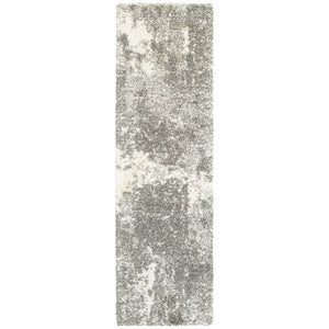 Homeroots 2' X 8' Gray And Ivory Distressed Abstract Runner Rug Grey,Ivory Polypropylene 387944