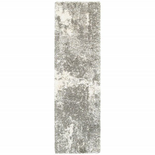 Homeroots 2' X 8' Gray And Ivory Distressed Abstract Runner Rug Grey,Ivory Polypropylene 387944