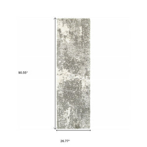 Homeroots 2' X 8' Gray And Ivory Distressed Abstract Runner Rug Grey,Ivory Polypropylene 387944