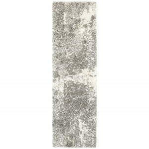 Homeroots 2' X 8' Gray And Ivory Distressed Abstract Runner Rug Grey,Ivory Polypropylene 387944