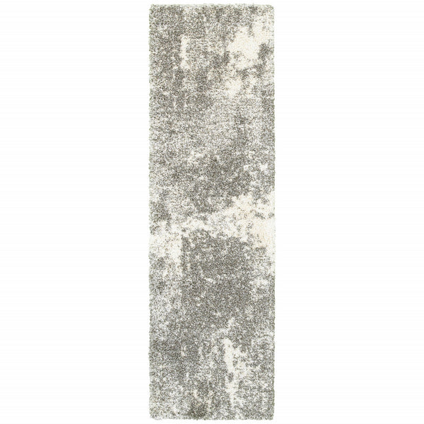 Homeroots 2' X 8' Gray And Ivory Distressed Abstract Runner Rug Grey,Ivory Polypropylene 387944
