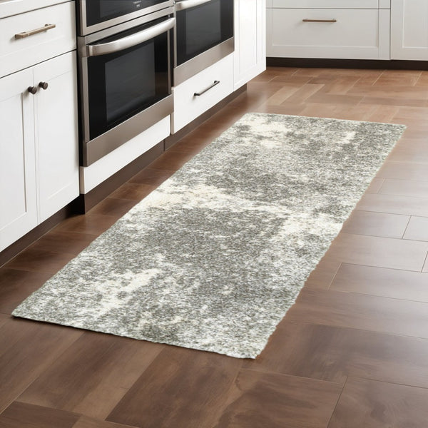 HomeRoots 2' Stylish Gray and Ivory Distressed Abstract Runner Rug for Elegant Hallways and Entryways Decor Grey/ Ivory 2'3" x 7'6" 387944