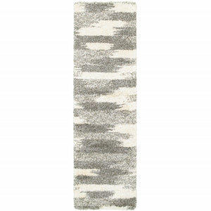 HomeRoots 2' Modern Gray and Ivory Geometric Pattern Runner Rug for Stylish Hallways and Entryways Decor 2'3" x 7'6" 387945