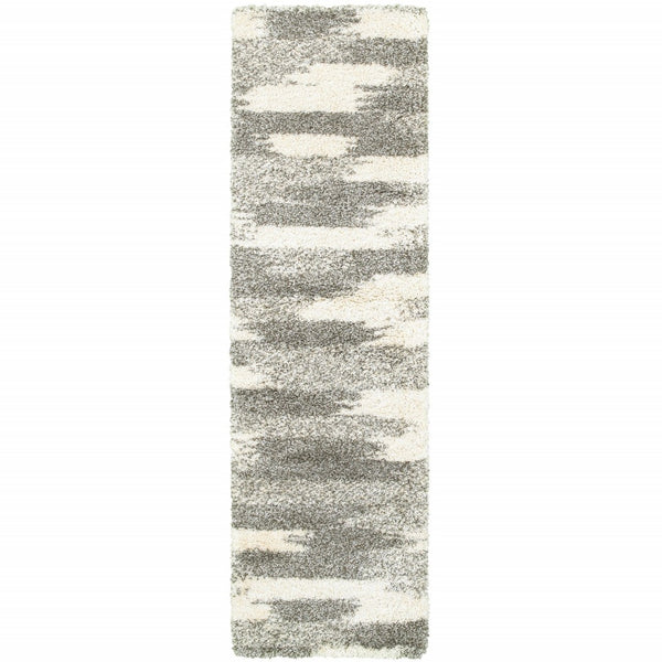 HomeRoots 2' Modern Gray and Ivory Geometric Pattern Runner Rug for Stylish Hallways and Entryways Decor 2'3" x 7'6" 387945