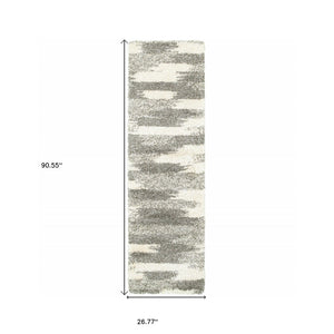 HomeRoots 2' Modern Gray and Ivory Geometric Pattern Runner Rug for Stylish Hallways and Entryways Decor 2'3" x 7'6" 387945