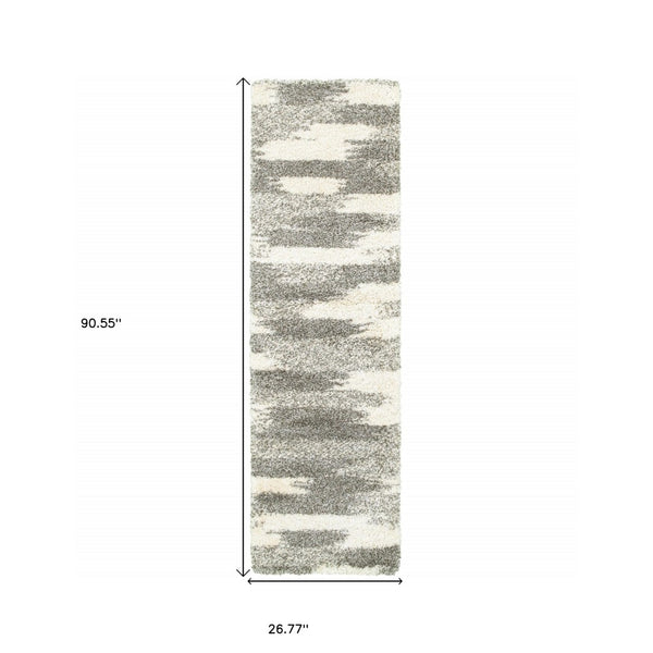 HomeRoots 2' Modern Gray and Ivory Geometric Pattern Runner Rug for Stylish Hallways and Entryways Decor 2'3" x 7'6" 387945