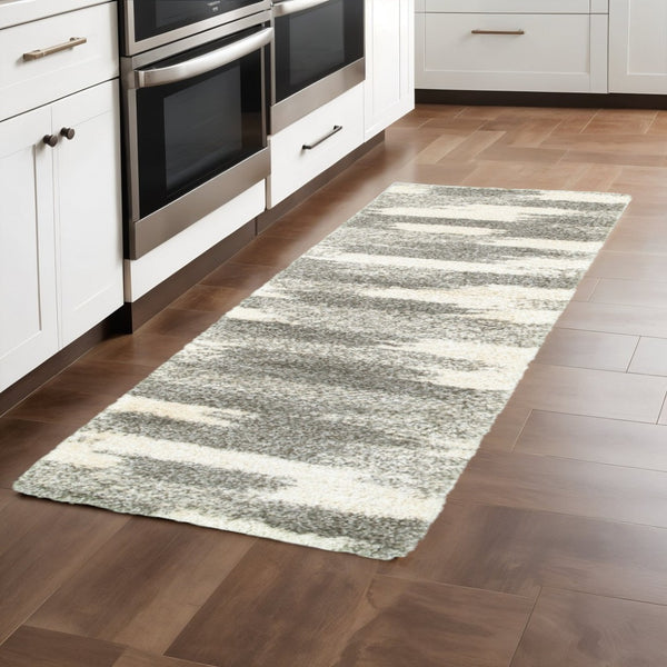 HomeRoots 2' Modern Gray and Ivory Geometric Pattern Runner Rug for Stylish Hallways and Entryways Decor 2'3" x 7'6" 387945
