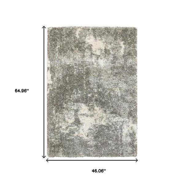 HomeRoots 2' Stylish Gray and Ivory Distressed Abstract Runner Rug for Elegant Hallways and Entryways Decor Grey/ Ivory 3'10" x 5'5" 387947